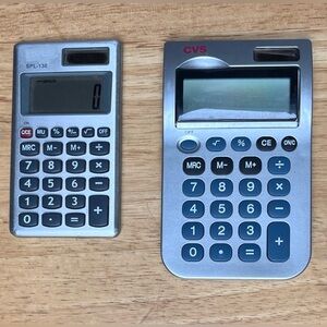 Two 2 Silver Pocket Electronic Calculators, Staples and CVS brands